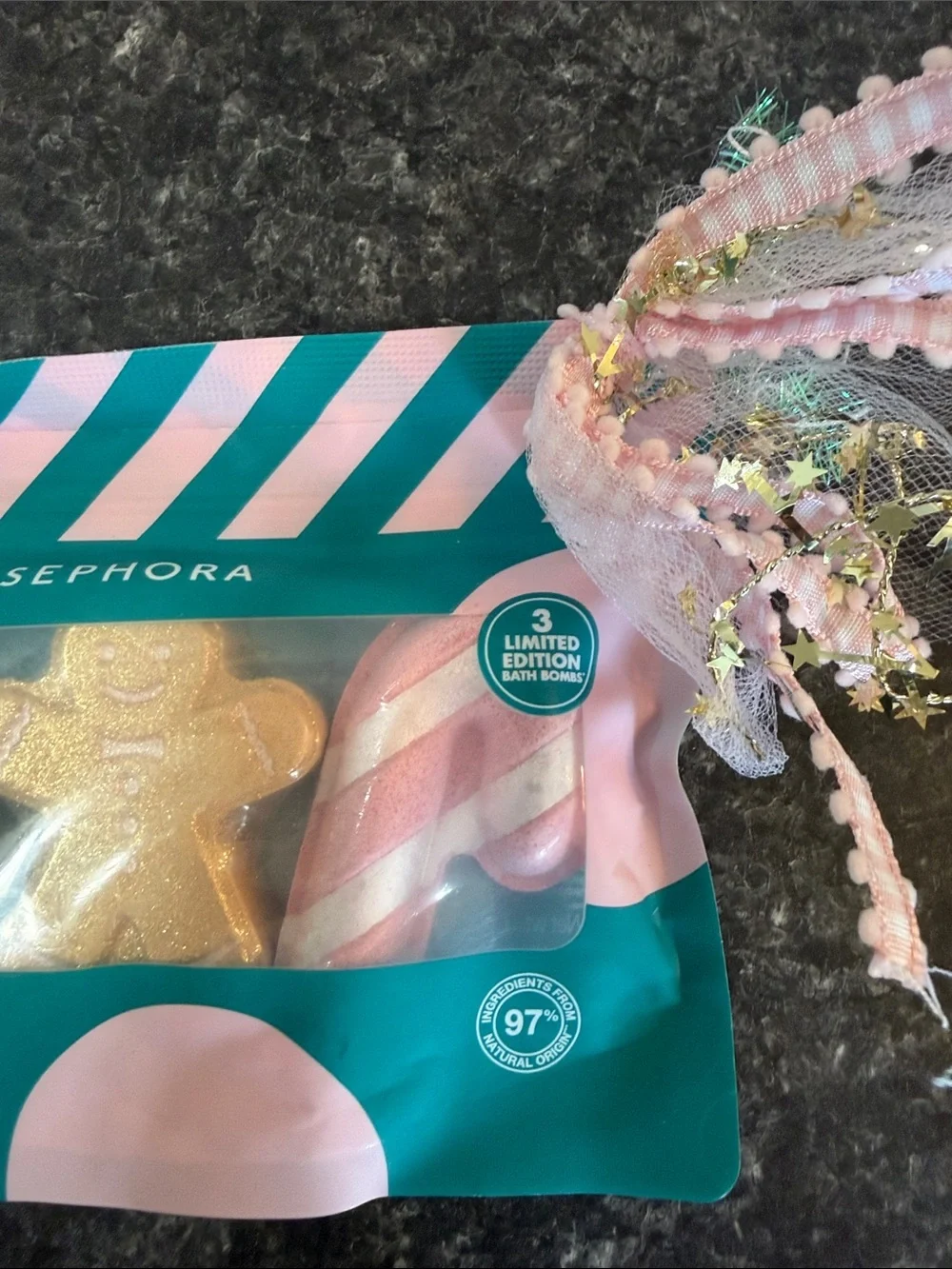 Sephora Holiday Bath Bomb Trio - Green, Gold & Pink Holiday Gift Set Limited